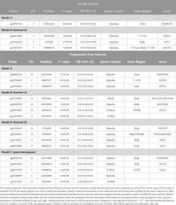 DNA methylation patterns associated with breast cancer prognosis that are specific to tumor subtype and menopausal status